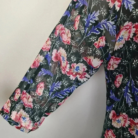 Zapa Basic Green Blue Floral Print Chiffon Dress Cottagecore Medium - Picture 4 of 13